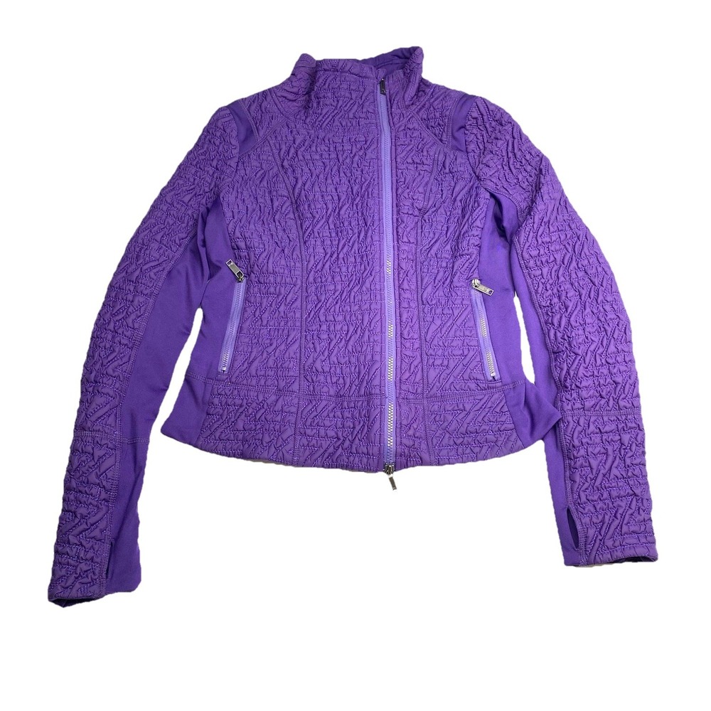 Zella Women Purple Quilted Full Zip Active Jacket Thumbholes Mock Neck Size M